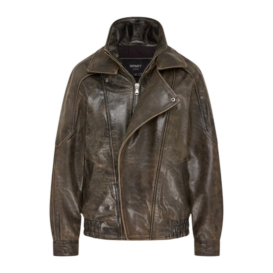 Dames bruine koeienleren Biker Blouson Oversized Jas - Grote Bomber - Image 1