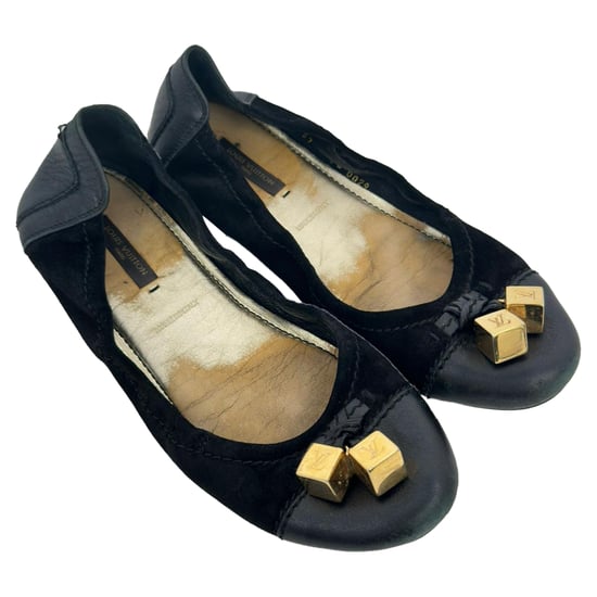 Louis Vuitton Monogram Cube Accent Ballerina's in Zwarte Suède - Image 5