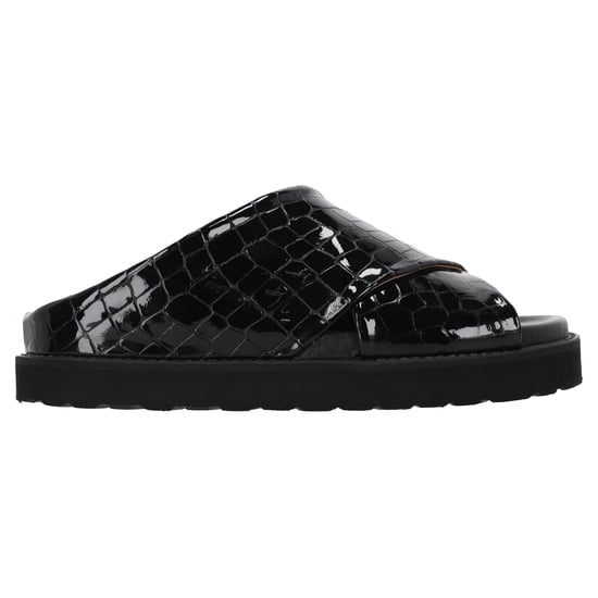 Ganni Croc-effect Slippers in Zwart Patent Kalfsleer - Image 1