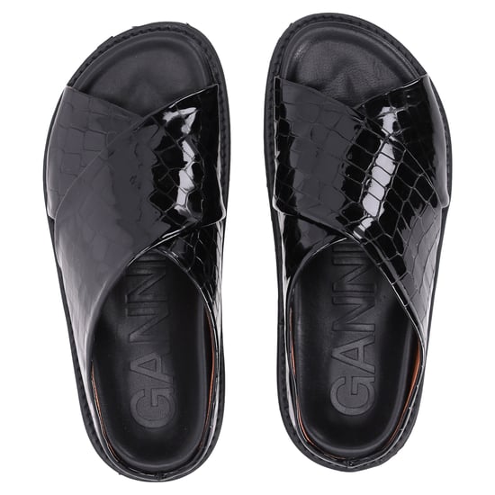 Ganni Croc-effect Slippers in Zwart Patent Kalfsleer - Image 5