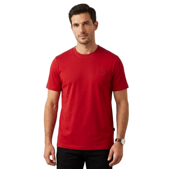 Aquascutum Heren Geborduurd Logo Katoenen T-Shirt (Rood) - Image 1