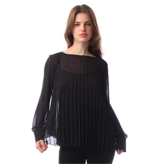 Boss Dames Ipuna Geplooide Chiffon Blouse (Zwart) - Image 1