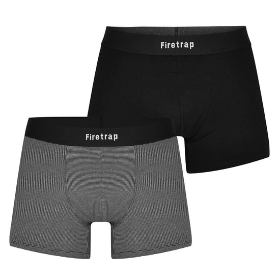 Firetrap Boxershorts met herenlogo (Set van 2) (Zwart/Grijze streep) - Image 1