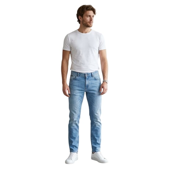 Boss Herenjeans van Maine Denim met taps toelopende pijpen en slank model (Medium Blauw) - Image 1