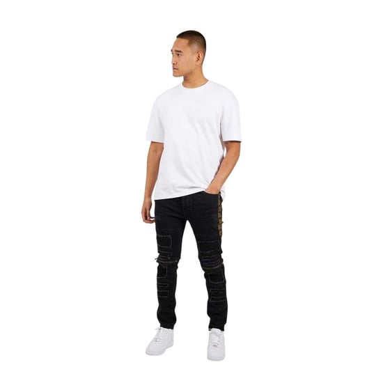 Brave Soul Skinny-jeans voor heren in motorstijl met stiksels (Houtskoolwas) - Image 1