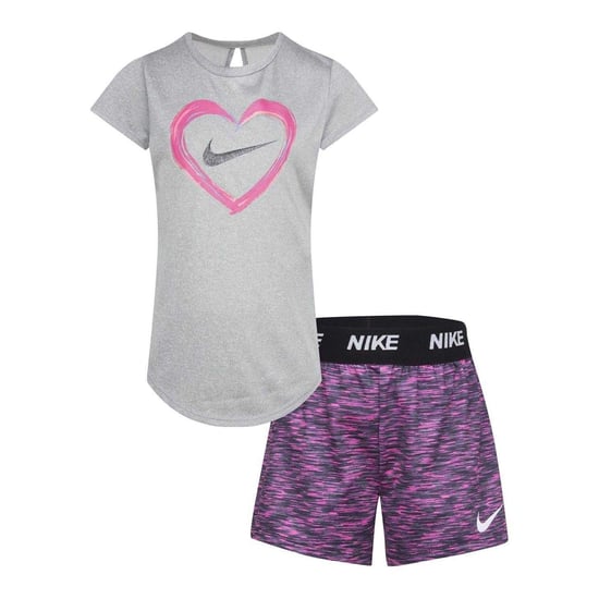 Nike Meisjes Hart T-shirt met Korte Mouwen & Shorts Set (Grijs/Roze) - Image 1
