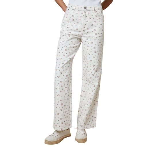 Threadbare Soleil-jeans met bloemenprint en wijde pijpen voor dames (Wit) - Image 1