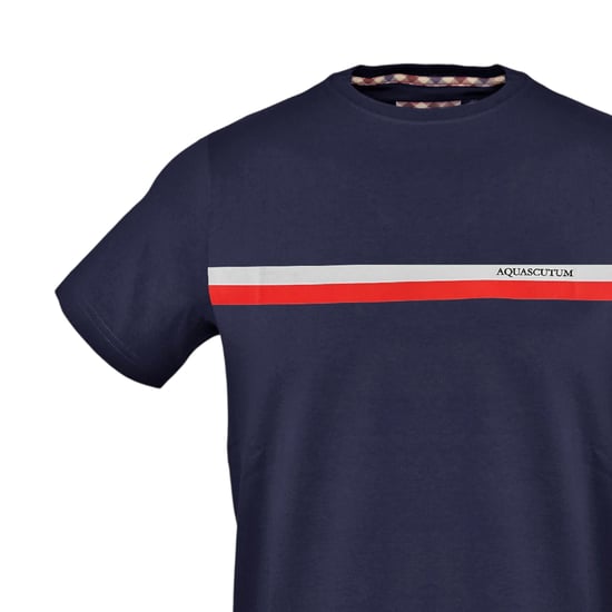 Aquascutum Heren borst streep T-shirt (Marine) - Image 3