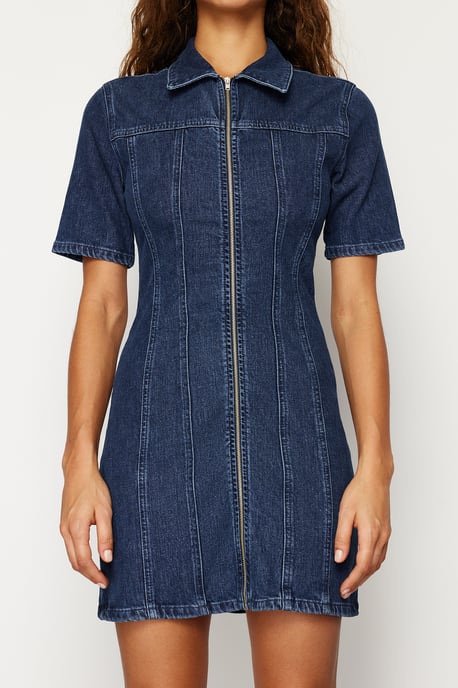 Damesjurken Blau Unifarben Mini Short Casual Fitted - Image 4