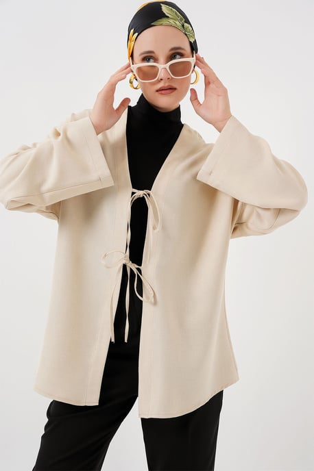 Linnenmix Lange Mouw Kimono met Binding Detail - Image 3