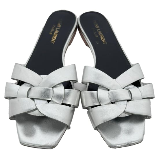 Saint Laurent Tribute Geweven Metallic Slides in Zilver Leder - Image 4
