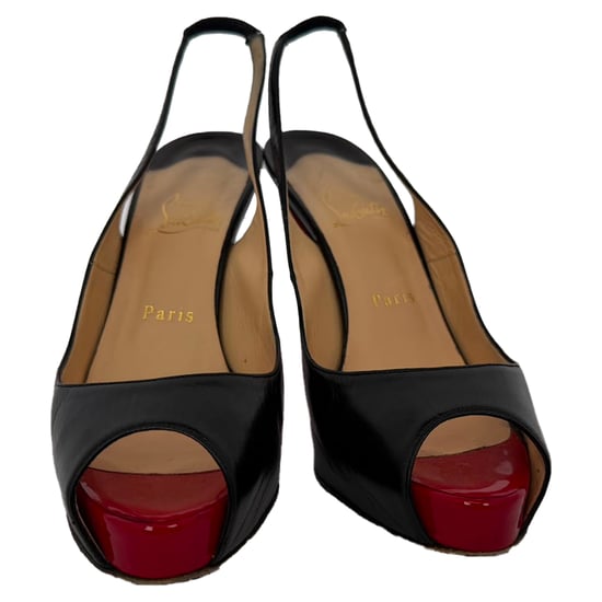 Christian Louboutin No Prive Slingback Pumps in Zwart Leer - Image 2