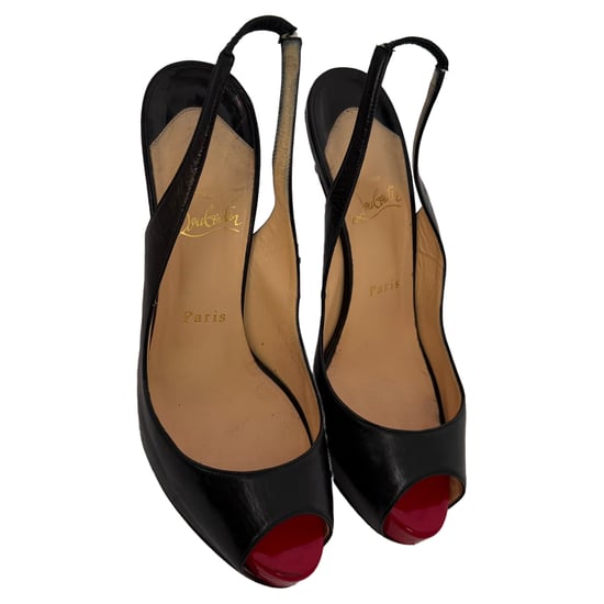 Christian Louboutin No Prive Slingback Pumps in Zwart Leer - Image 5