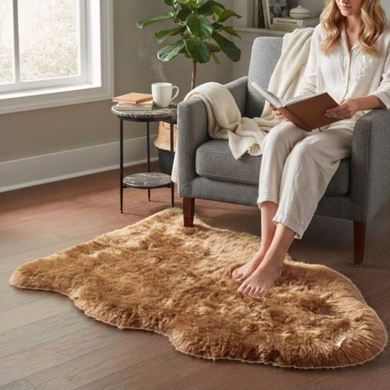 Echte Toffee Brown Sheepskin Natuurlijke Zijdezachte, Zachte, Pluizige Echte Wollen Tapijt - Image 1