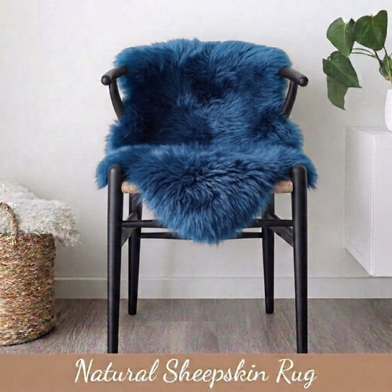 Echte diamantblauwe schapenvacht Natuurlijke Zijdezachte, Zachte, Zachte Echte Wollen Tapijt - Image 3