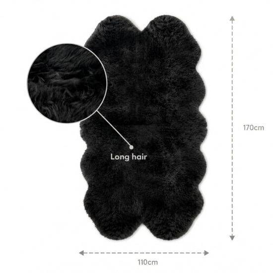 Echte schapenvacht zwarte quad natuurlijke pluizige, zijdezachte echte wollen tapijt - Image 3