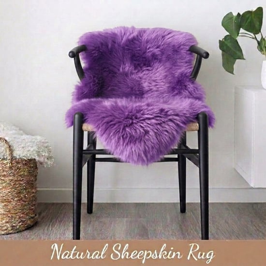 Echte heldere violette schapenvacht Natuurlijke zijdezachte, zachte pluizige echte wollen tapijt - Image 3