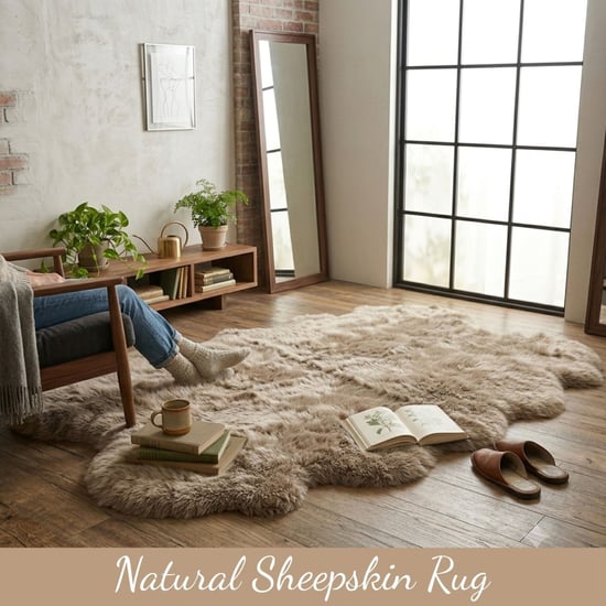 Echte schapenvacht paddenstoel quad natuurlijke pluizige zijdezachte echte wollen tapijt - Image 4