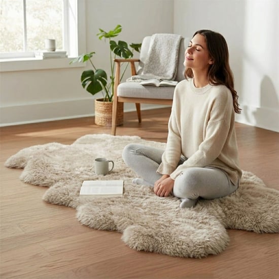 Echte schapenvacht crème quad Natuurlijke Fluffy Silky Soft Real Wollen Tapijt - Image 1