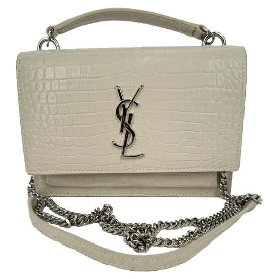 Saint Laurent Krokodillenmotief Sunset Wallet on Chain in Crème Leer - Image 1