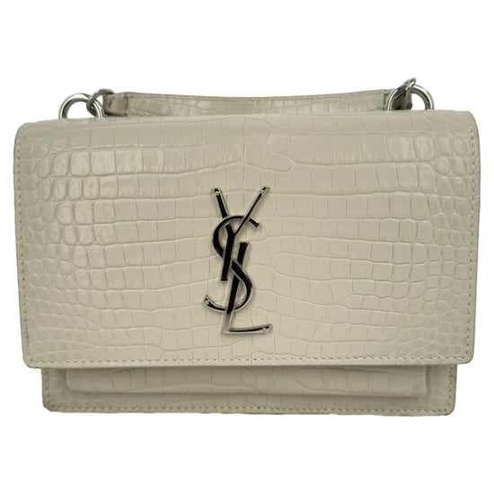 Saint Laurent Krokodillenmotief Sunset Wallet on Chain in Crème Leer - Image 2