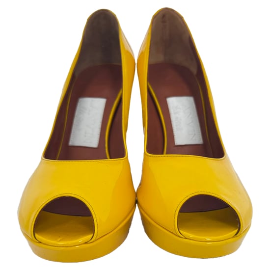 Lanvin Peep-Toe Platform Pumps in Gele Leren Lak - Image 2