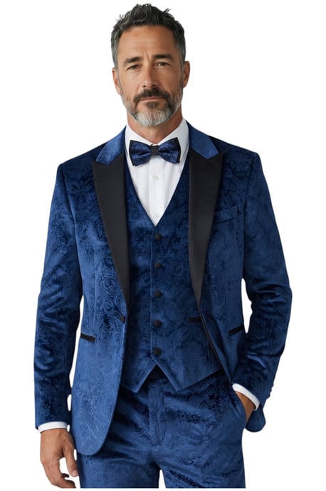 Heren blauw 3-stuks fluwelen trouw Tuxedo formeel pak - AK2 - Image 1