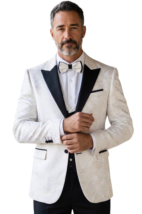 Heren Witte 4-delige Paisley Tailored Fit trouwpak - AK2 - Image 1