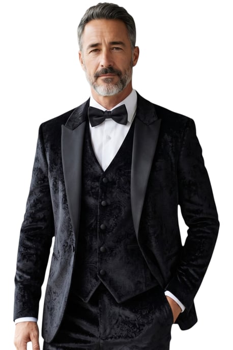Heren zwart 3-delig fluwelen trouw Tuxedo formeel pak - AK2 - Image 1