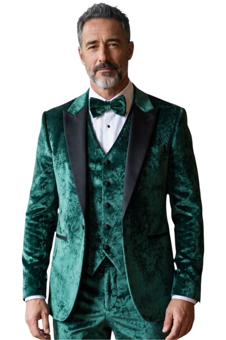 Heren Groen3 Delige fluwelen trouw Tuxedo formeel pak - AK2 - Image 1