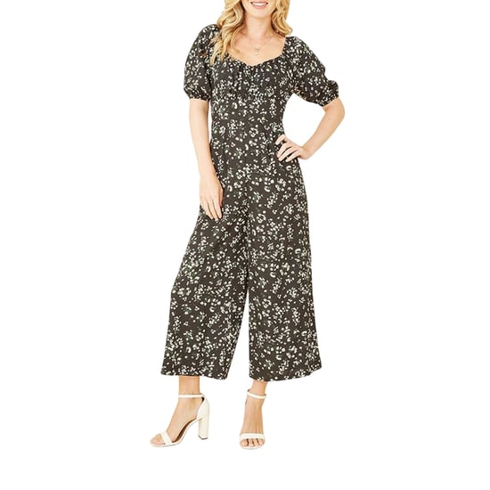 Mela London Dames-jumpsuit met hartvormige halslijn en bloemmotief (Zwart) - Image 4