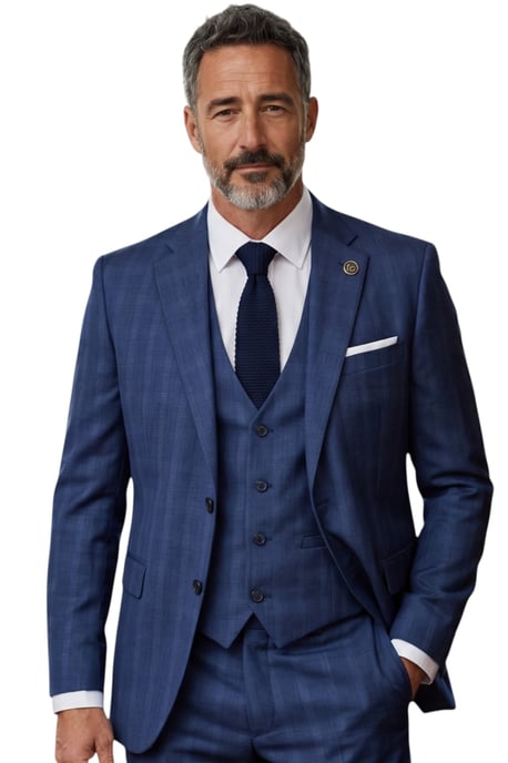 Herenpak in blauw Prince of Wales-ruitpatroon, driedelig, op maat gemaakt - IM31 - Image 1