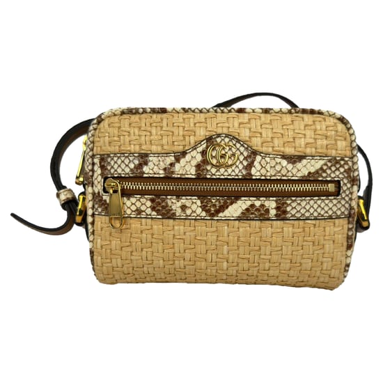 Gucci Mini Ophidia Crossbodytas met waterslangaccent in beige raffia - Image 1