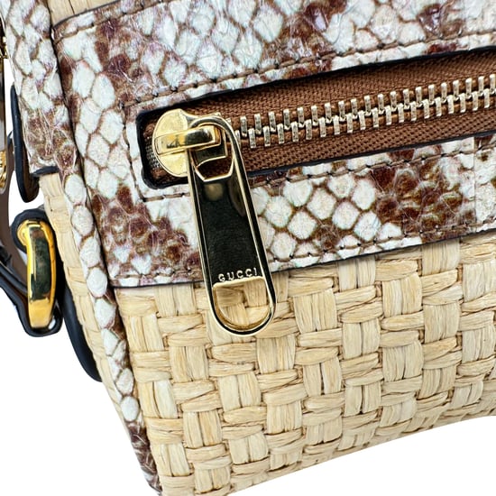 Gucci Mini Ophidia Crossbodytas met waterslangaccent in beige raffia - Image 6