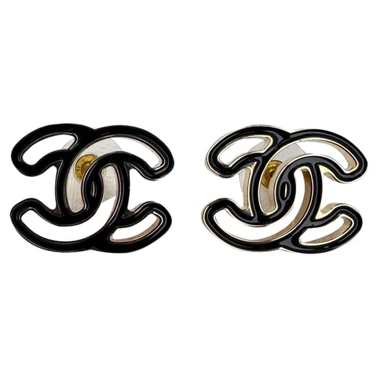 Chanel CC emaille oorknopjes in zwarte hars - Image 1