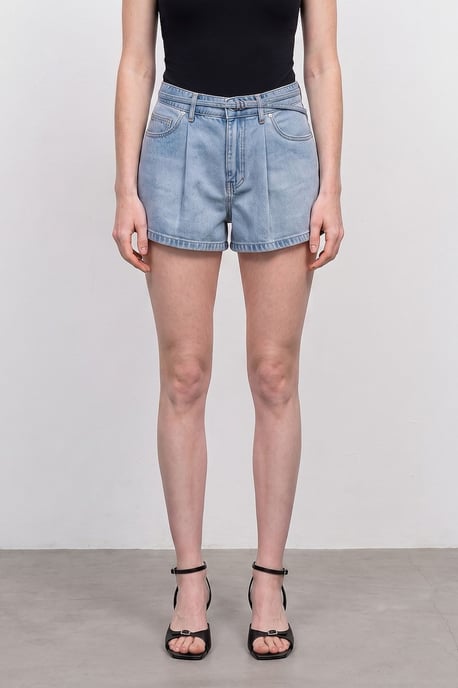 Hoogwaisted denim short met riem - Image 3
