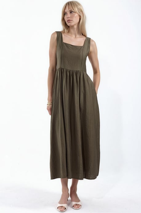 Effen Midi-jurk met Vierkante Kraag - Image 1
