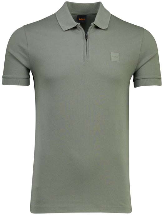 Poloshirt Boss Orange groen rits normale fit pique - Image 1