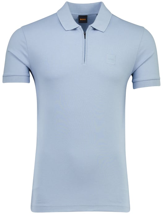 Poloshirt BOSS Orange lichtblauw rits normale fit pique - Image 1