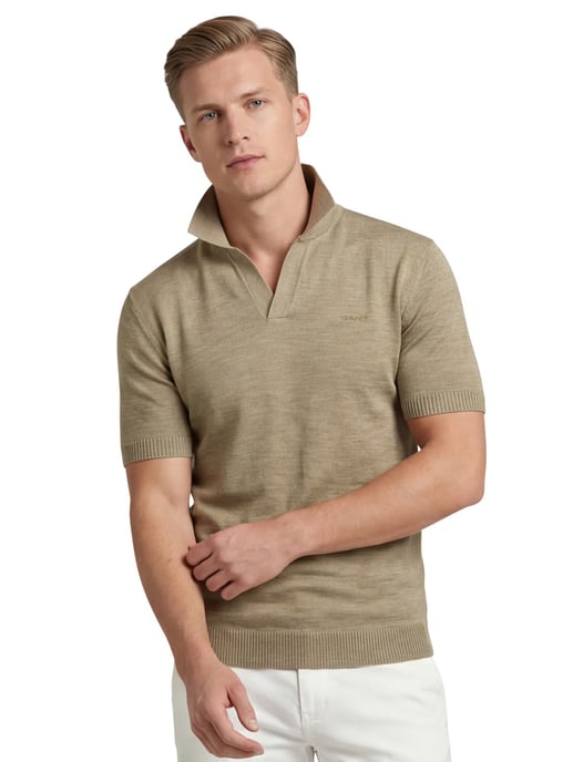 katoenen Gant polo beige effen met v-hals gemêleerd - Image 1
