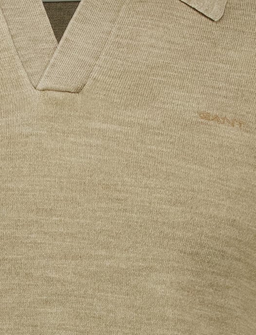 katoenen Gant polo beige effen met v-hals gemêleerd - Image 3