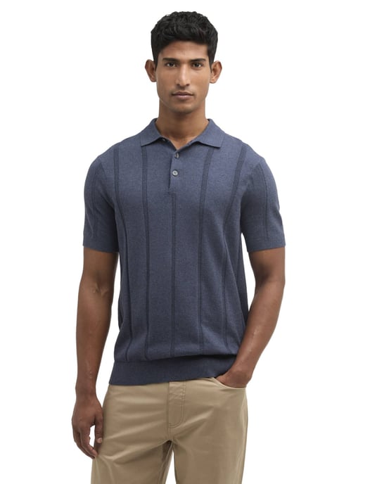 Donkerblauwe polo Barbour met streep structuur donkerblauw - Image 1