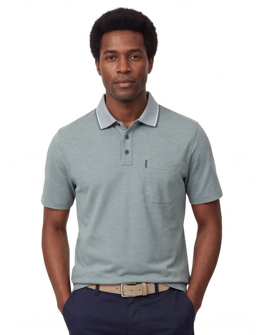poloshirt korte mouw Casa Moda lichtblauw gemeleerd - Image 1