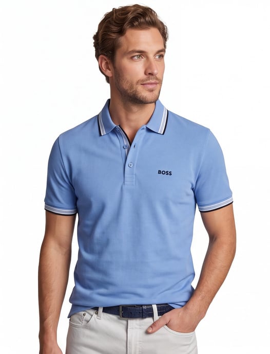 Poloshirt Boss Green Paddy blauw 3 knoops pique - Image 1