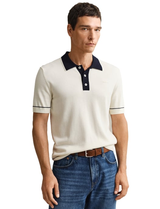 Gant poloshirt creme en navy korte mouw - Image 1
