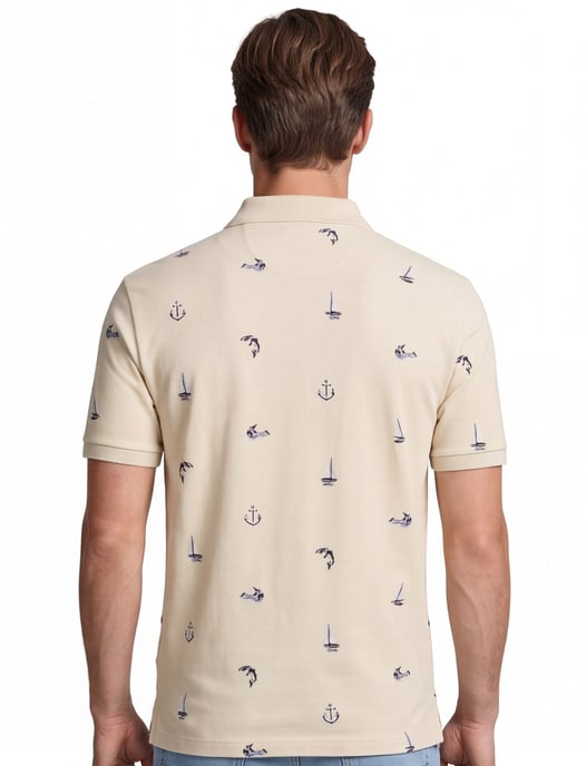 Poloshirt korte mouw beige geprint bootjes normale fit 2 knoopjes - Image 2