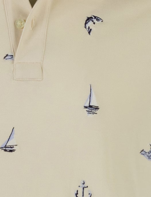 Poloshirt korte mouw beige geprint bootjes normale fit 2 knoopjes - Image 3