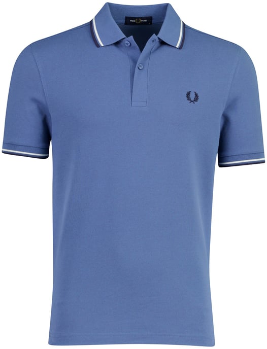 Blauw poloshirt Fred Perry omlijnde mouwen 2-knoops katoen pique - Image 1