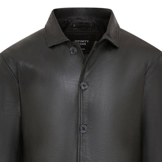 Zwarte leren jas met lange kraag voor mannen - Charles - Image 5
