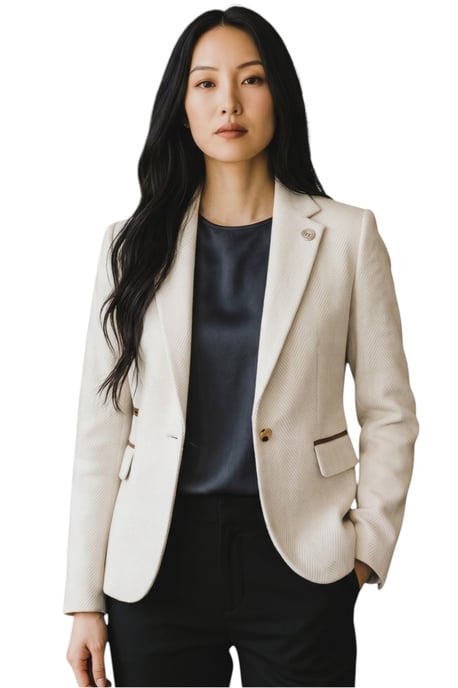 Dames crèmekleurige wollen tweed visgraat-ruitje blazer - WS-1 - Image 1